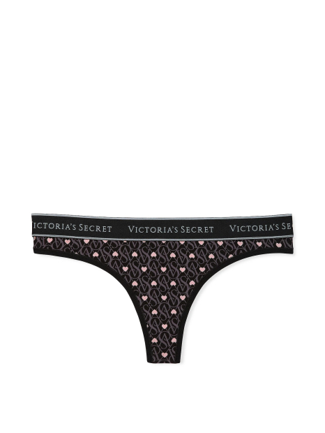 Хлопковые трусики тонг Victoria's Secret с принтом 1159830773 (Черный M)