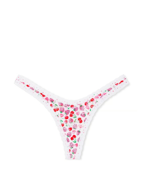 Мереживні трусики тонг Victoria's Secret Pink з принтом 1159831180 (Білий L)