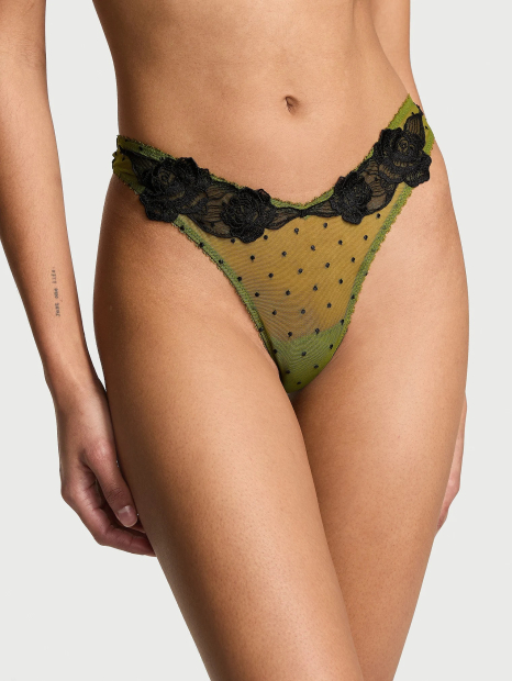 Сетчатые трусики тонг Victoria's Secret с кружевом 1159831707 (Зеленый M)