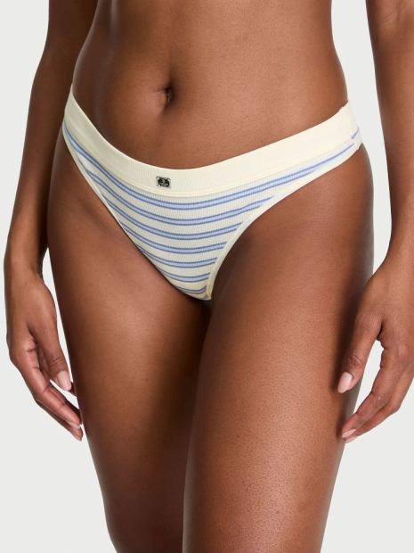 Женские трусики тонг Victoria's Secret в рубчик 1159832437 (Молочный S)
