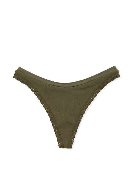 Стильные трусики тонг Victoria's Secret Pink с кружевом 1159833042 (Зеленый M)