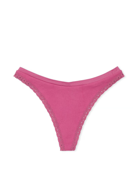 Стильные трусики тонг Victoria's Secret Pink с кружевом 1159833044 (Розовый M)