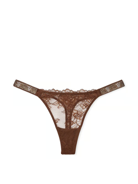 Кружевные трусики тонг Victoria's Secret со стразами 1159833402 (Коричневый XS)