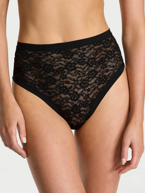 Стильные бесшовные трусики тонг Victoria's Secret с высокой посадкой 1159833461 (Черный M)