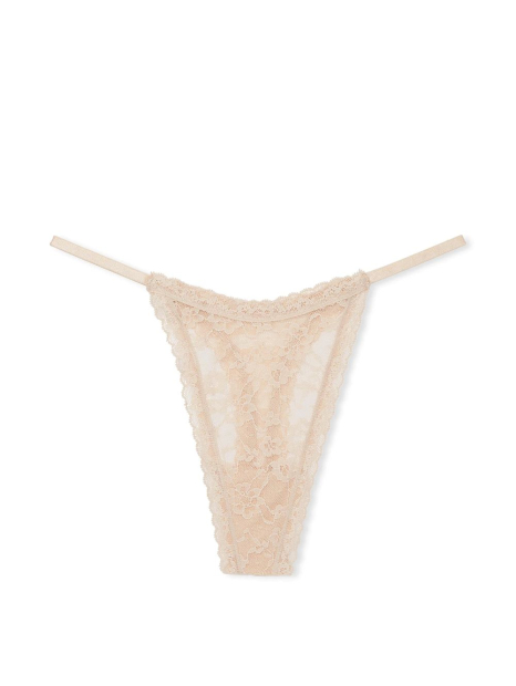 Кружевные трусики тонг Victorias Secret 1159833464 (Бежевый M)
