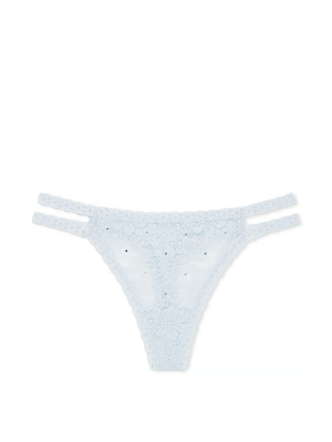 Кружевные женские трусики тонг Victoria's Secret Pink со стразами 1159834096 (Голубой L)