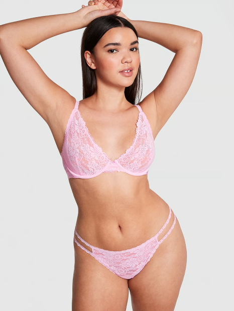 Женские кружевные трусики тонг Victoria's Secret Pink 1159834103 (Розовый M)