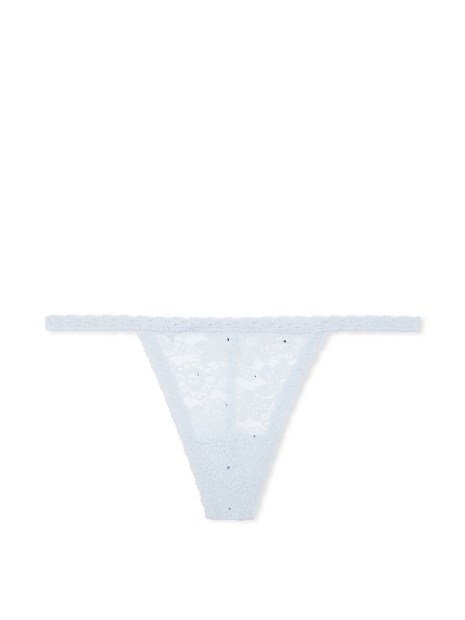 Женские кружевные трусики стринги Victoria's Secret Pink со стразами 1159834119 (Голубой M)