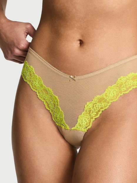 Жіночі сітчасті трусики тонг Victoria's Secret з мереживом 1159837045 (Бежевий XL)