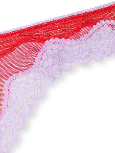 Женские сетчатые трусики тонг Victoria's Secret с кружевом 1159836288 (Красный L)