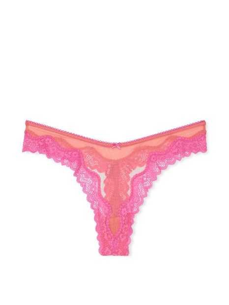 Женские сетчатые трусики тонг Victoria's Secret с кружевом 1159836290 (Оранжевый L)