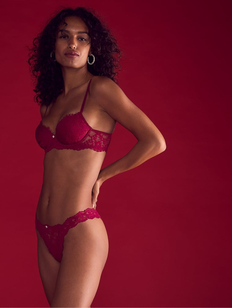 Женские кружевные трусики тонг Victoria's Secret 1159836814 (Розовый XL)