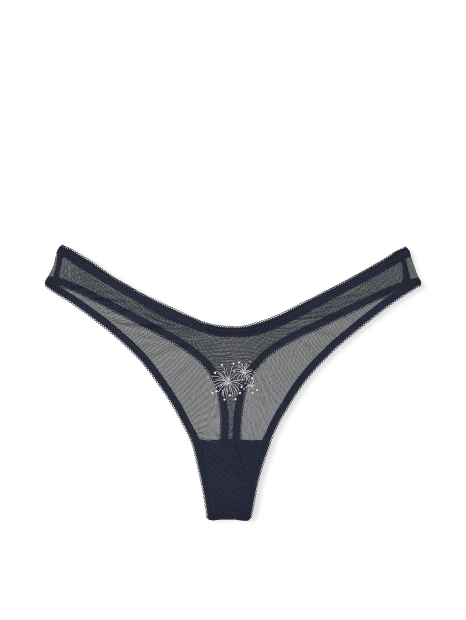 Женские сетчатые трусики тонг Victoria's Secret с вышивкой и стразами 1159836833 (Синий M)