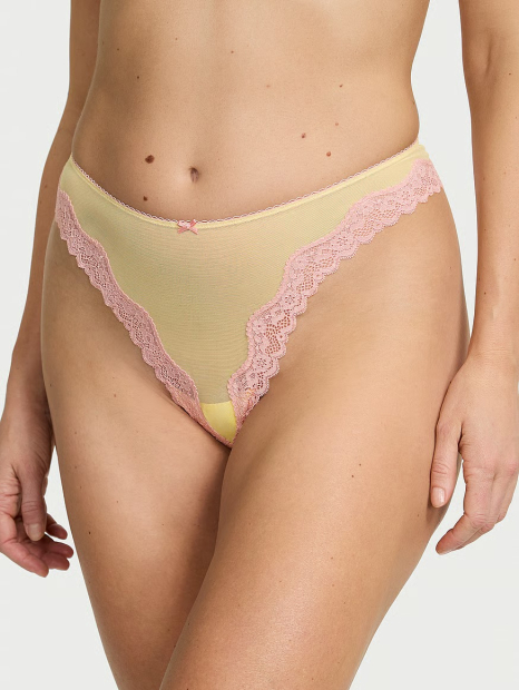 Женские сетчатые трусики тонг Victoria's Secret с кружевом 1159836985 (Желтый XS)
