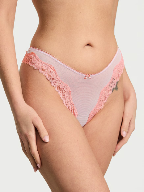 Женские сетчатые трусики тонг Victoria's Secret с кружевом 1159837192 (Оранжевый XL)
