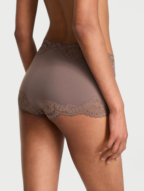 Женские трусики шортики Victoria's Secret с кружевом 1159837566 (Серый S)