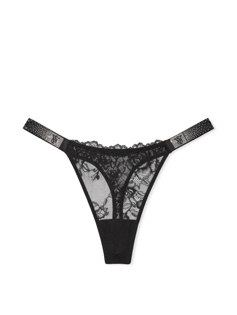 Кружевные трусики тонг Victoria's Secret со стразами 1159837477 (Черный S)