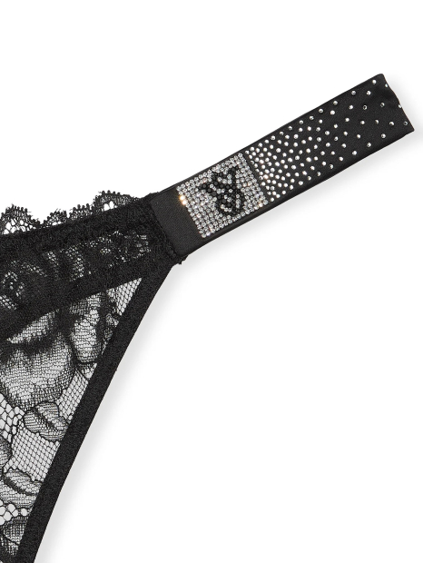 Кружевные трусики тонг Victoria's Secret со стразами 1159837477 (Черный S)