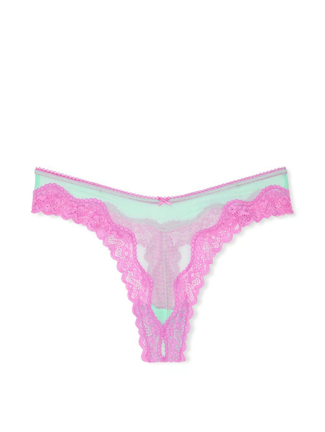 Женские сетчатые трусики тонг Victoria's Secret с кружевом 1159837502 (Розовый XS)