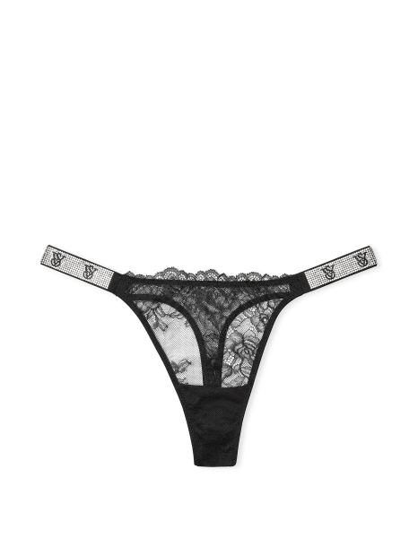 Кружевные трусики тонг Victoria's Secret со стразами 1159837505 (Черный S)
