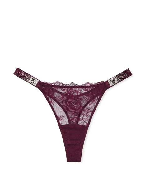 Кружевные трусики тонг Victoria's Secret со стразами 1159837538 (Бордовый S)