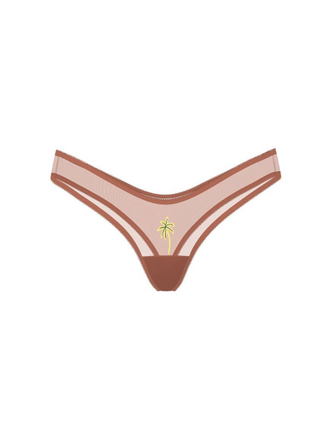 Жіночі сітчасті трусики тонг Victoria's Secret з вишивкою 1159837609 (Коричневий XS)