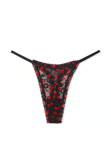Женские кружевные трусики Victoria's Secret тонг с принтом 1159837739 (Черный XS)