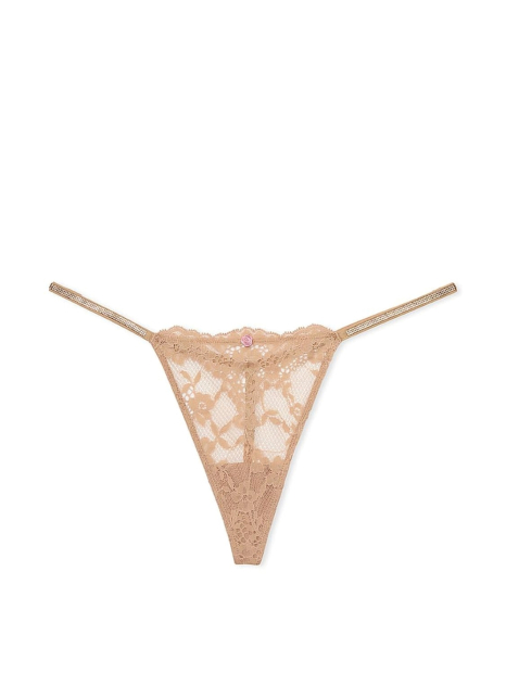 Кружевные трусики стринги со стразами Victoria's Secret 1159838108 (Бежевый L)