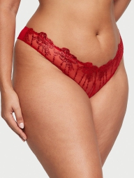 Сетчатые женские трусики бразильяны Victoria´s Secret с блестящей вышивкой 1159799129 (Красный, M)