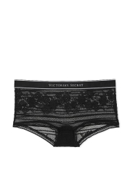 Кружевные трусики шортики Victoria's Secret с логотипом 1159816122 (Черный XXL)