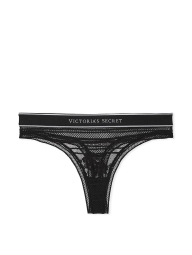 Кружевные трусики тонг Victoria's Secret с логотипом 1159816260 (Черный S)