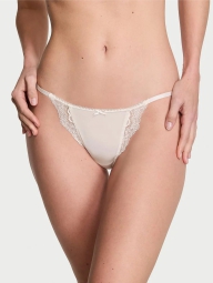 Женские гладкие трусики Victoria's Secret стринг бикини с кружевом 1159823261 (Молочный M)