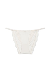 Женские гладкие трусики Victoria's Secret стринг бикини с кружевом 1159823261 (Молочный M)