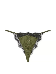 Кружевные трусики танга Victoria's Secret 1159823791 (Черный/Зеленый XXL)