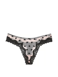 Женские сетчатые трусики тонг Victoria's Secret с кружевом 1159824257 (Черный/Белый M)