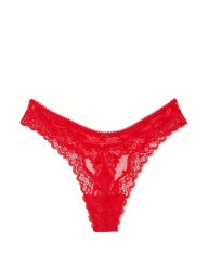 Женские сетчатые трусики тонг Victoria's Secret с кружевом 1159837148 (Красный M)