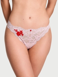 Кружевные трусики тонг Victoria's Secret с вышивкой 1159826019 (Розовый XS)