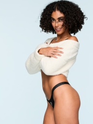 Стильні трусики тонг Victoria's Secret Pink зі стразами 1159826304 (Чорний L)