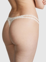 Женские кружевные трусики тонг Victoria's Secret Pink 1159826885 (Молочный S)