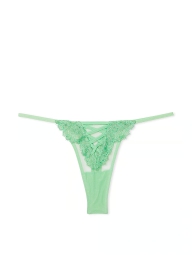 Кружевные трусики тонг Victorias Secret с вышивкой 1159827133 (Зеленый M)