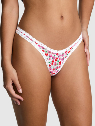 Мереживні трусики тонг Victoria's Secret Pink з принтом 1159831180 (Білий L)