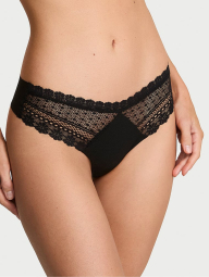 Бесшовные трусики Victoria's Secret тонг с кружевом 1159831989 (Черный S)