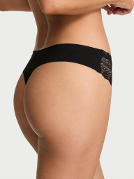 Женские бесшовные трусики тонг Victoria's Secret с кружевом 1159832844 (Черный M)