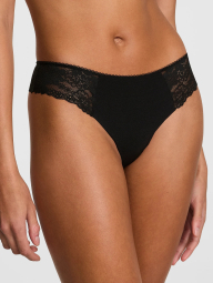 Бесшовные трусики Victoria's Secret Pink тонг с кружевом 1159833151 (Черный S)