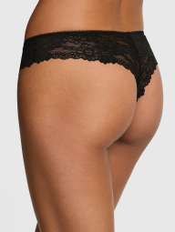 Бесшовные трусики Victoria's Secret Pink тонг с кружевом 1159833151 (Черный S)