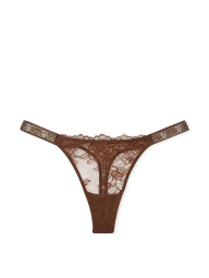 Кружевные трусики тонг Victoria's Secret со стразами 1159833402 (Коричневый XS)