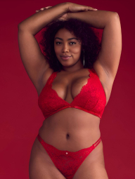 Кружевные трусики со стразами Victoria's Secret бразильяны 1159841362 (Красный M)