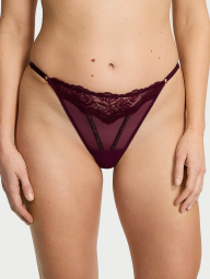 Кружевные трусики тонг Victoria's Secret со стразами 1159834082 (Бордовый S)