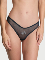 Женские сетчатые трусики тонг Victoria's Secret с вышивкой и стразами 1159836833 (Синий M)