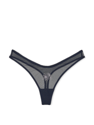 Женские сетчатые трусики тонг Victoria's Secret с вышивкой и стразами 1159836833 (Синий M)